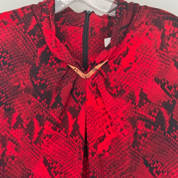 Calvin Klein Red Black Snake Print Blouse top knit Gold Accent Detail size lar - Picture 3 of 11